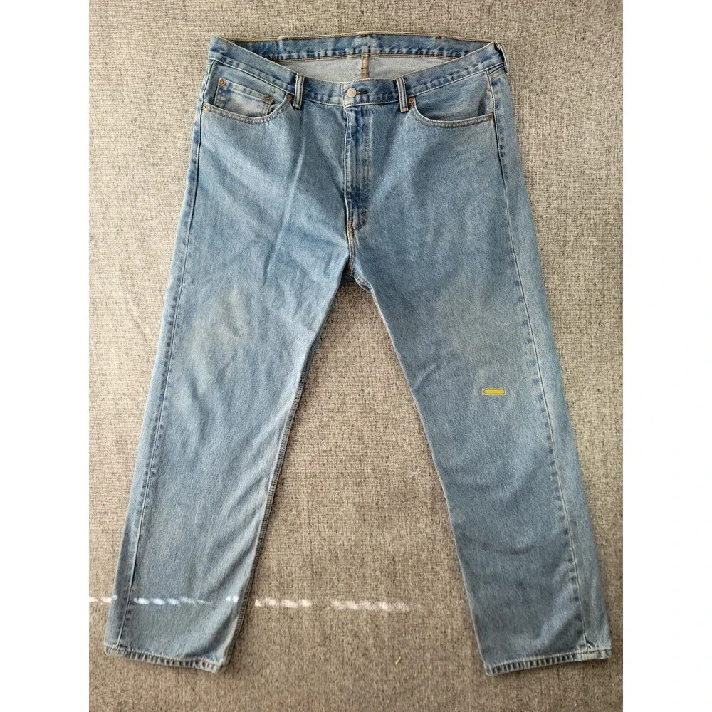 Levi's 505 Jeans Mens 42x32 Light Wash Regular Fit Straight Leg Blue Denim